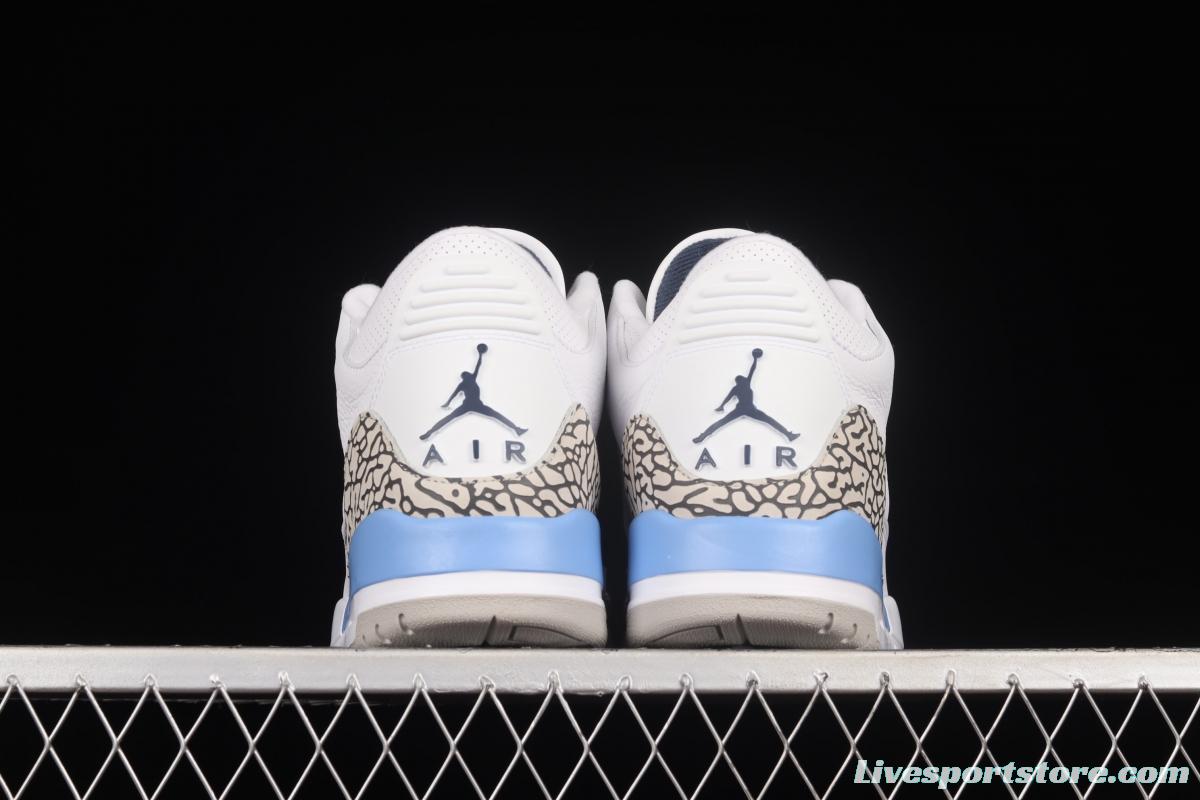 Air Jordan 3 UNC AJ3 Joe 3 North Carolina blue white burst blue crack in the basketball shoes CT8532-104