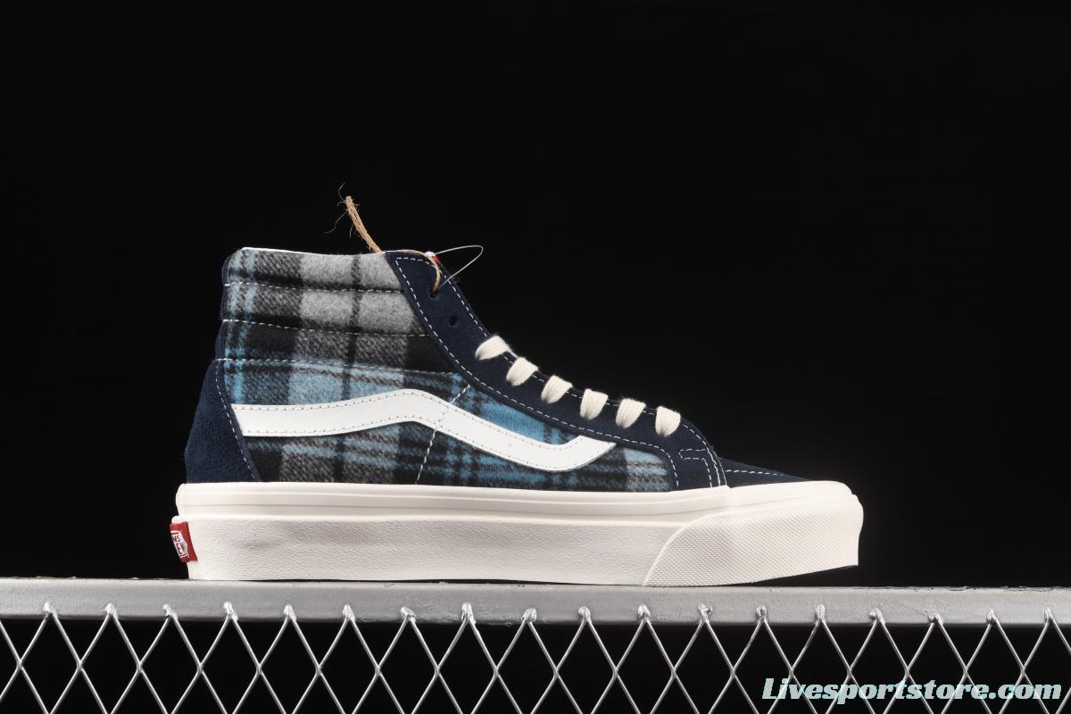 Vans Sk8-Hi 38 Dx Pendleton co-named blue plaid high-top casual board shoes VN0A38GF9GS