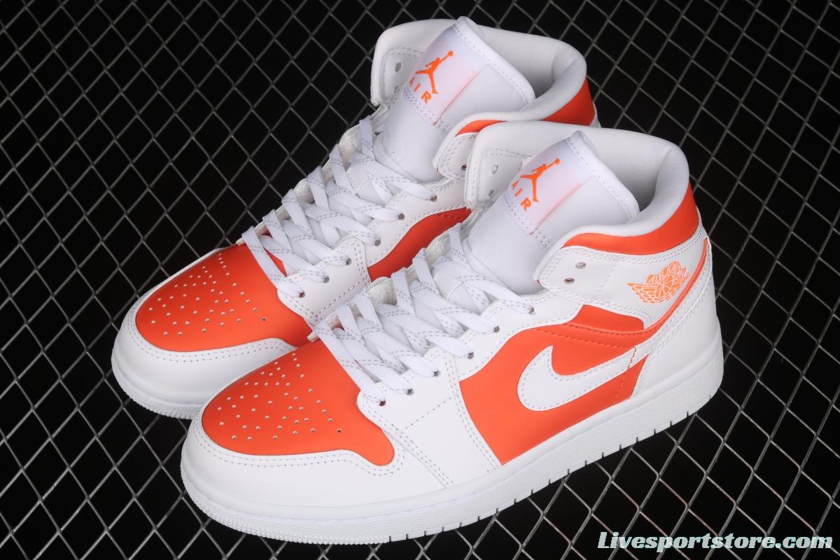 Air Jordan 1 Mid White Orange Zhongbang Basketball shoes CZ0774-800