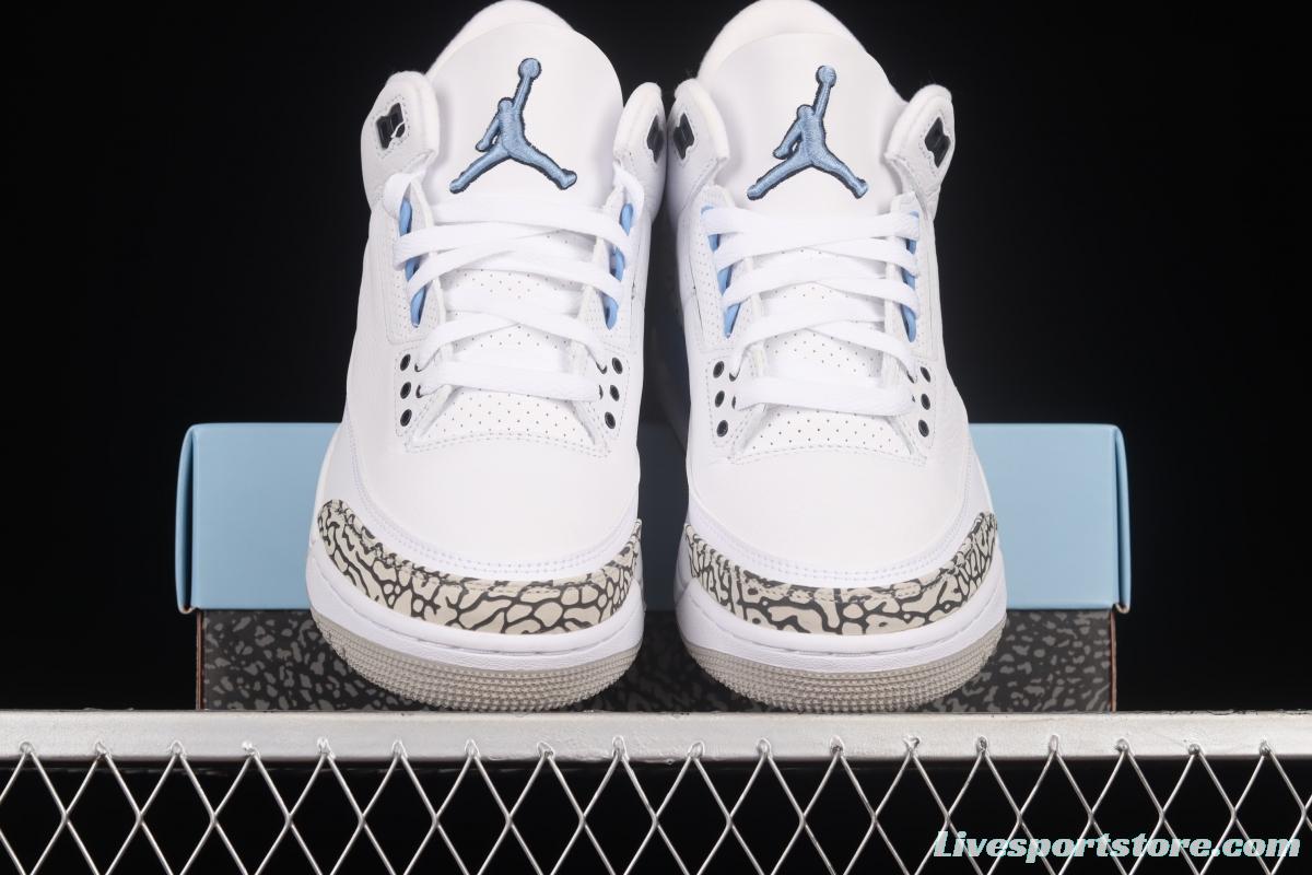 Air Jordan 3 UNC AJ3 Joe 3 North Carolina blue white burst blue crack in the basketball shoes CT8532-104