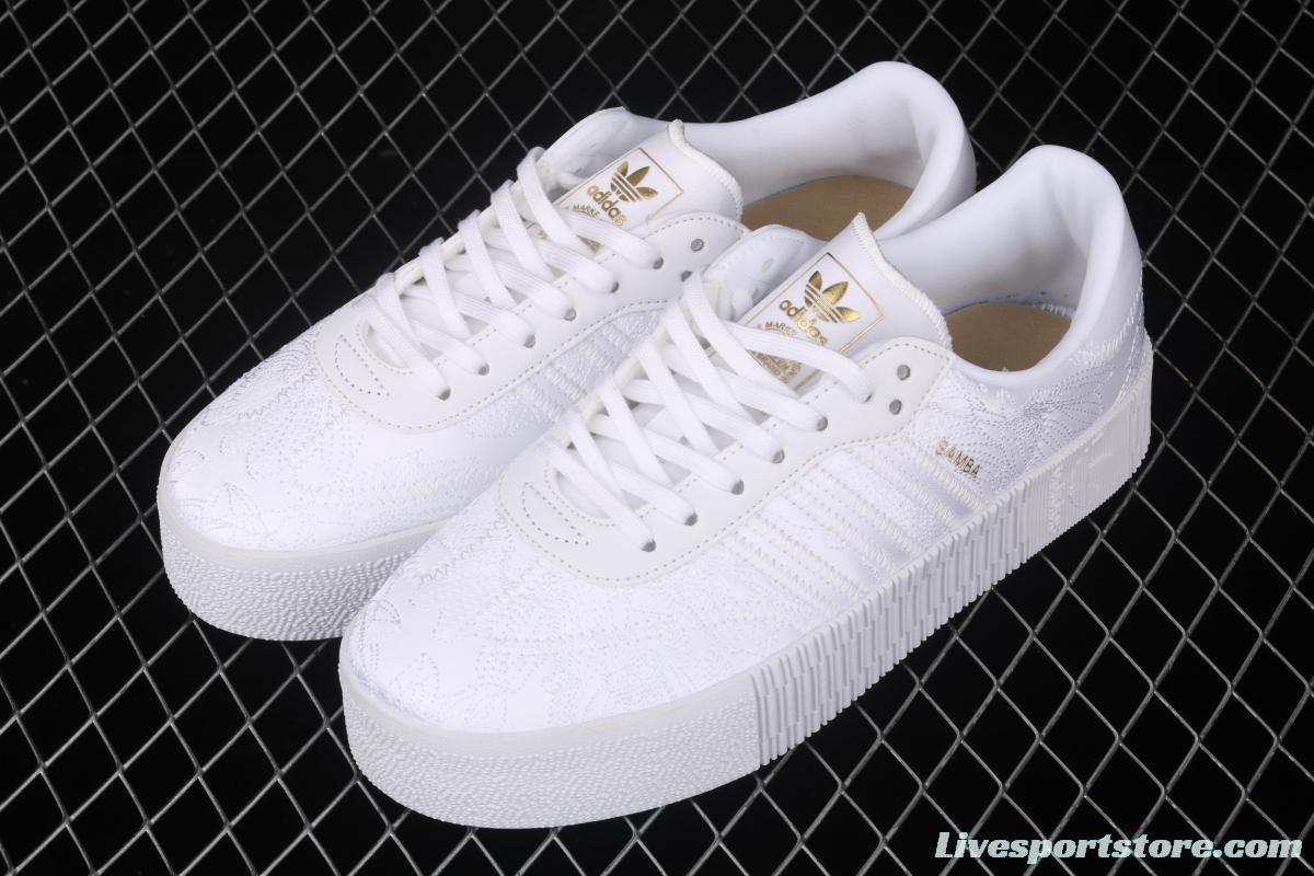 Adidas Sambarose W EG5158 clover vintage pure white embroidered thick-soled high board shoes