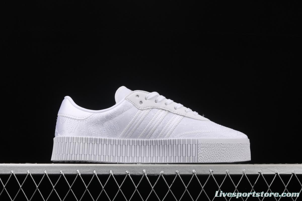 Adidas Sambarose W EG5158 clover vintage pure white embroidered thick-soled high board shoes