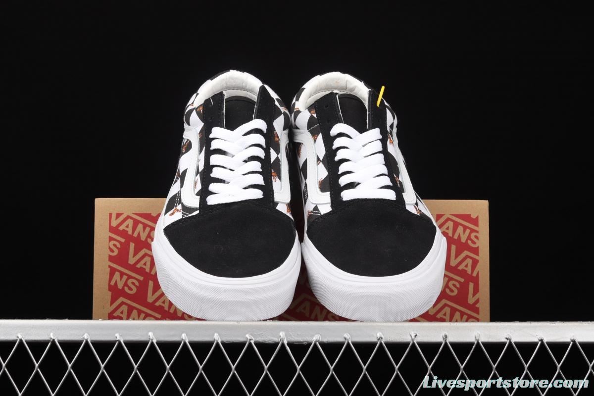 Vans Old Skool black and white chessboard check small bee classic series low upper board shoes VN0A3WKT9EH