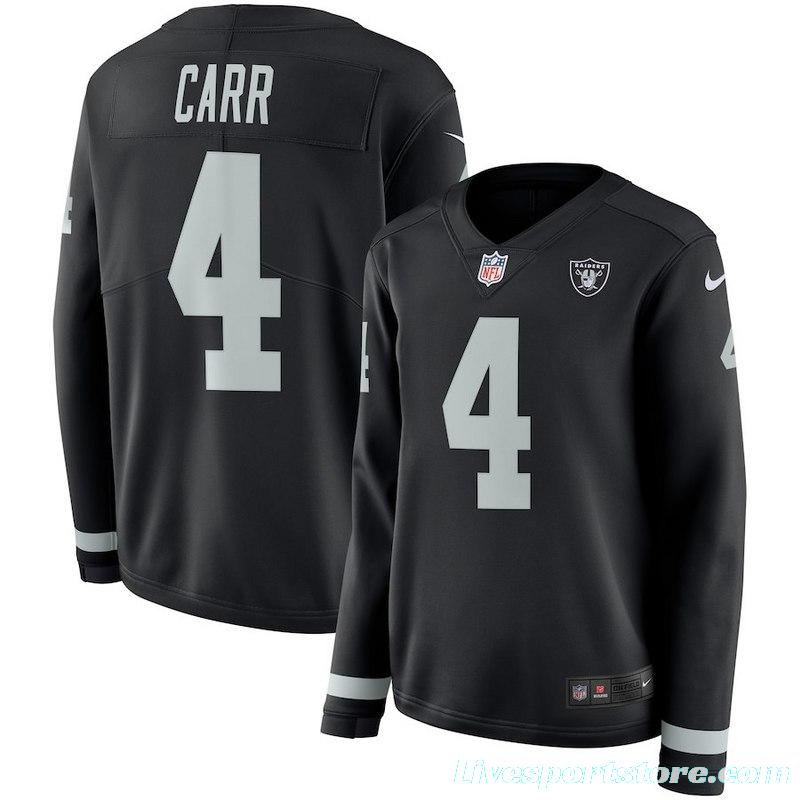 Women's Derek Carr Black Therma Long Sleeve Player Limited Team Jersey