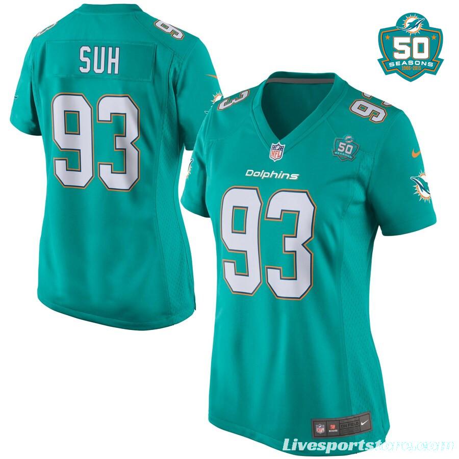 Women's Ndamukong Suh Aqua 2015 Patch Player Limited Team Jersey