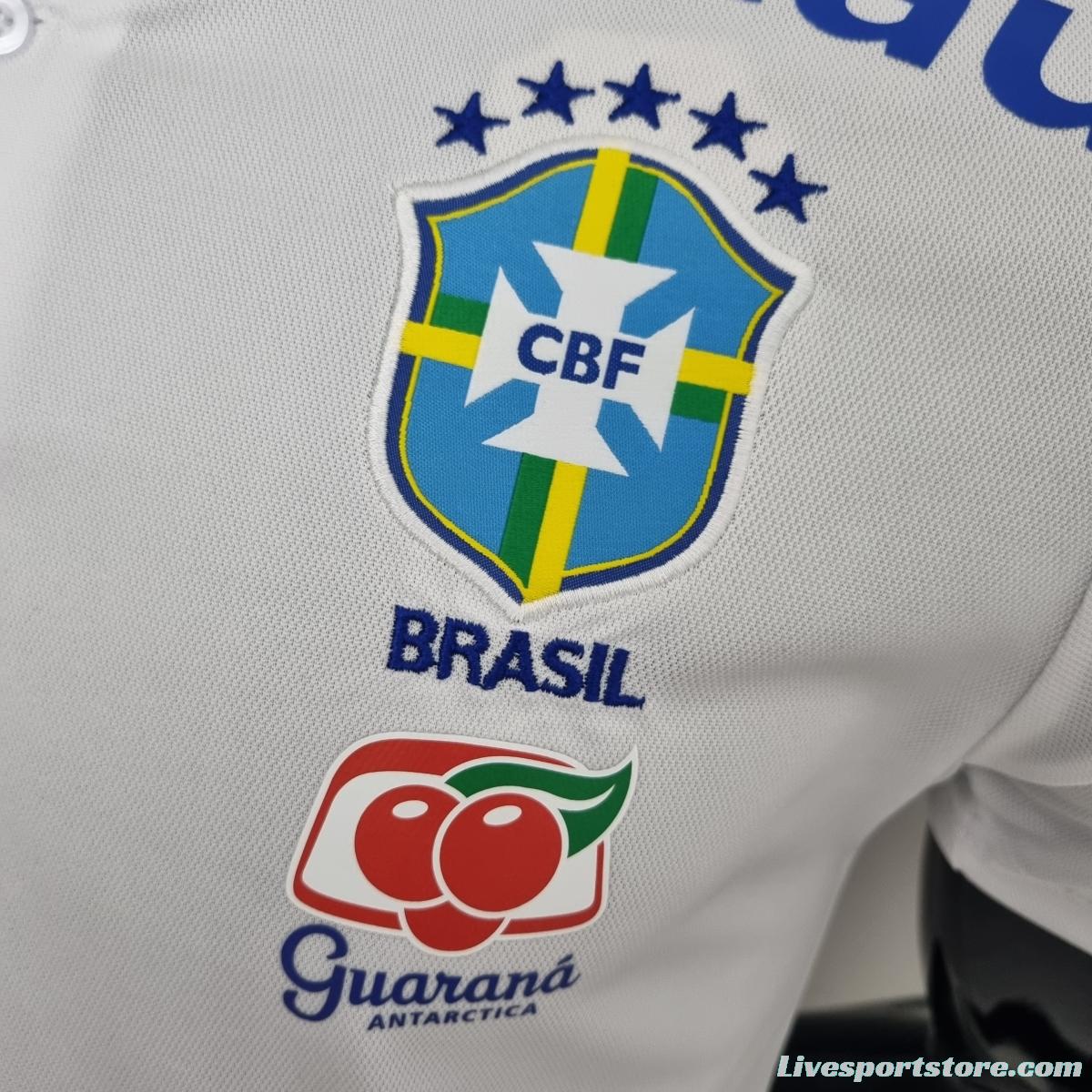 Low Neck POLO Brazil White Soccer Jersey