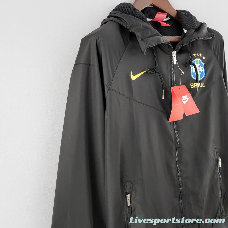 2022 Brazil Black Full Zipper Windbreaker