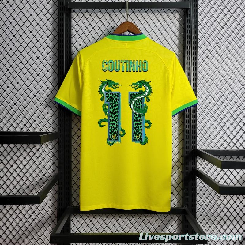 2022 Brazil Home National Team World Cup Soccer Jersey With Special Dragon Namesets