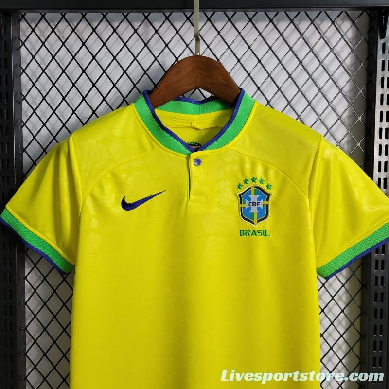 2022 Brazil Home Kids Size 16-28 Soccer Jersey