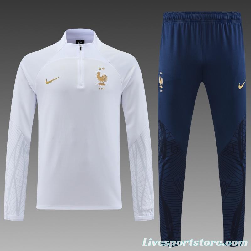 2022 France White Half Zipper Tracksuit