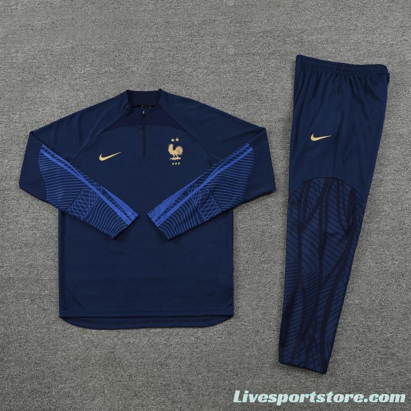 2022 France Navy Half Zipper Tracksuit Half Zipper Tracksuit