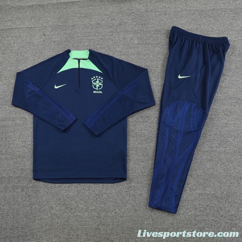 2022 Brazil Navy Half Zipper Tracksuit