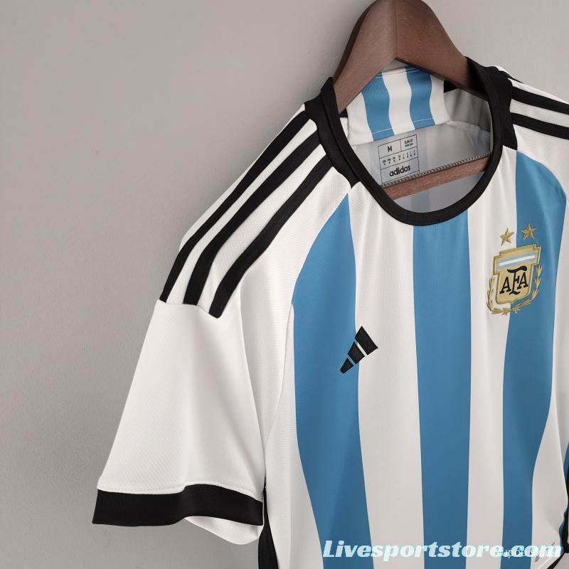 3 Stars 2022 Argentina Home Jersey With World Cup Champion Patches