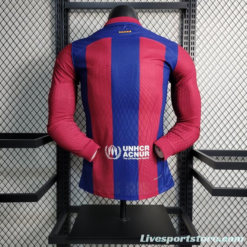 Player Version 23-24 Long Sleeve Barcelona Home Jersey