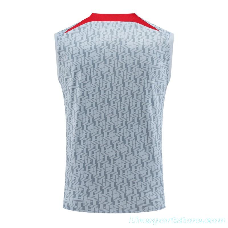 23-24 Liverpool White/Grey Grid Vest Jersey+Shorts