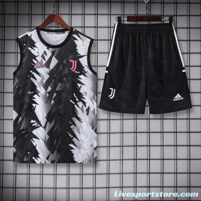 23-24 Juventus Black White Vest Jersey+Shorts