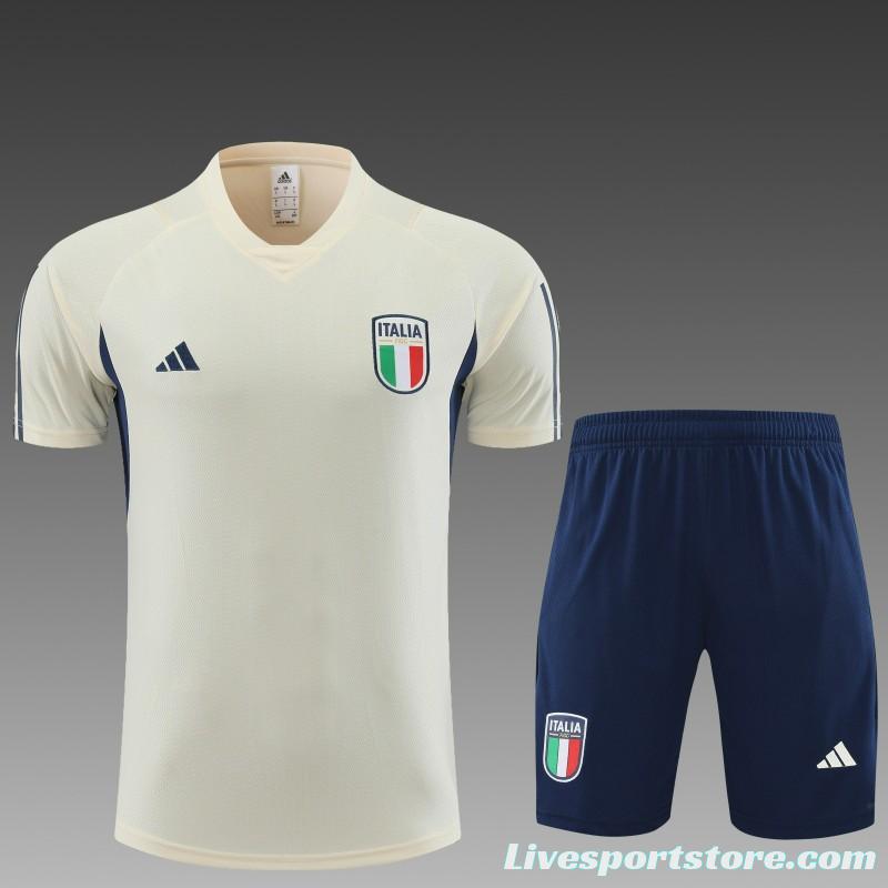 2023 Italy Light Yellow Short Sleeve+Shorts