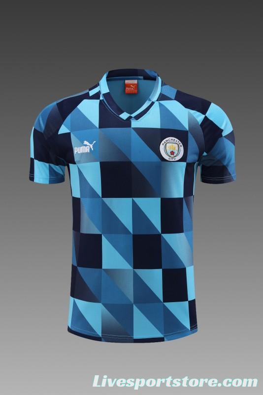 23 24 Manchester City Black Blue Short Sleeve+Shorts