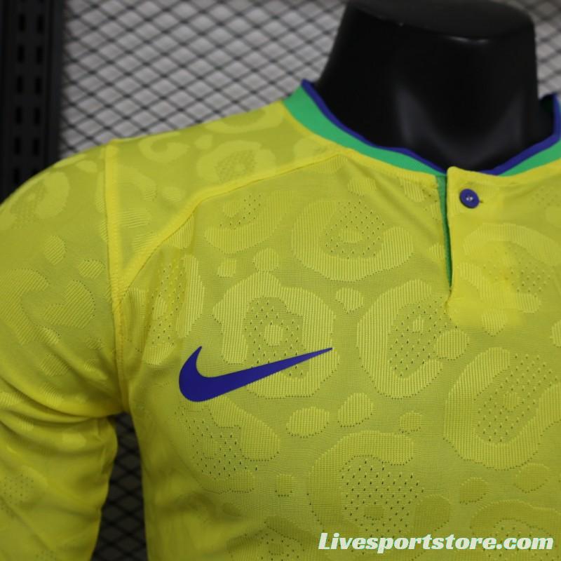 Player Version 2022 Brazil Home Long Sleeve Jersey