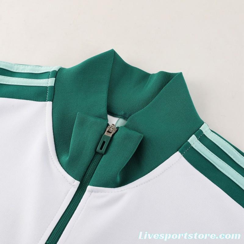 23/24 Adidas White/Green Full Zipper Hooide Jacket+Pants