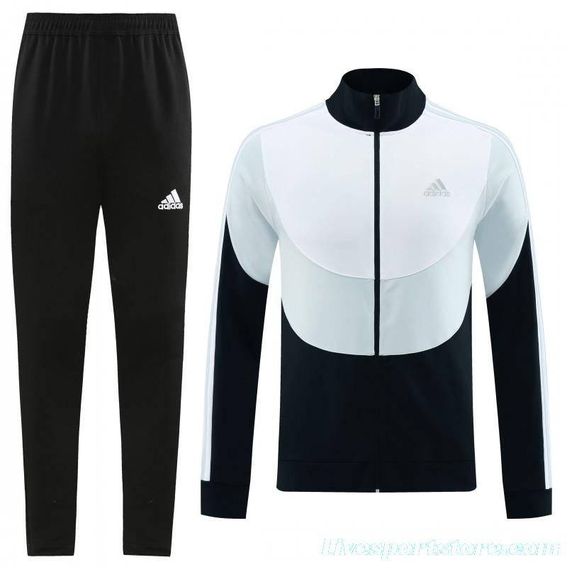 23/24 Adidas White/Black Full Zipper Hooide Jacket+Pants