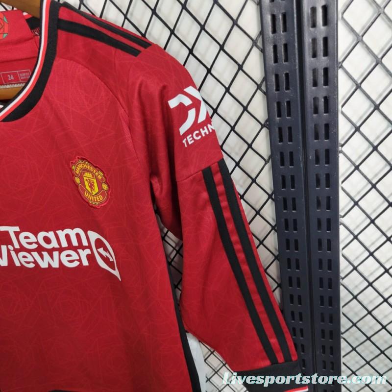 23-24 Kids Manchester United Home Long Sleeve Jersey