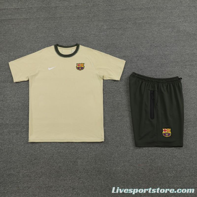 23/24 Barcelona Beige Cotton Short Sleeve Jersey+Shorts