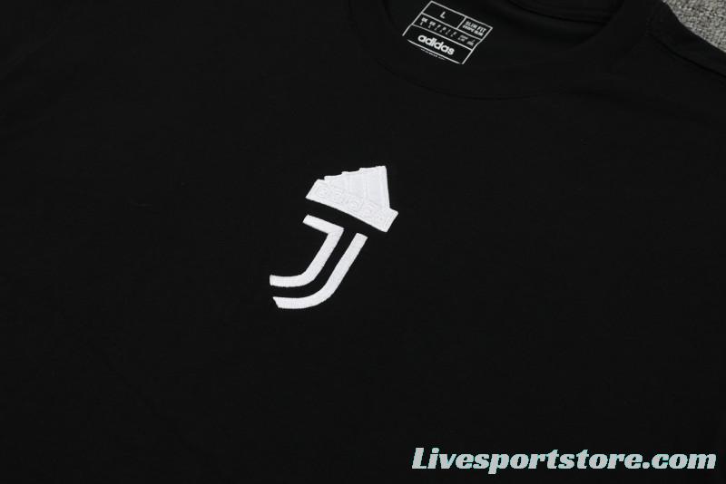 23/24 Juventus Black Cotton Short Sleeve Jersey+Shorts