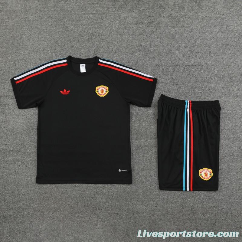 23/24 Manchester United Black Cotton Short Sleeve Jersey+Shorts