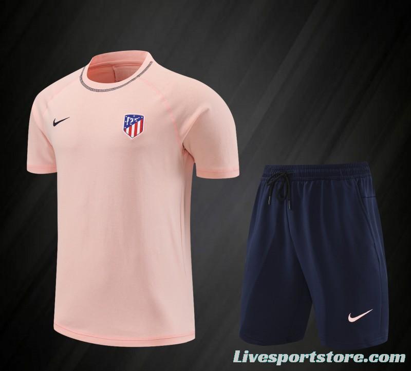 23/24 Atletico Madrid Pink Cotton Short Sleeve Jersey+Shorts