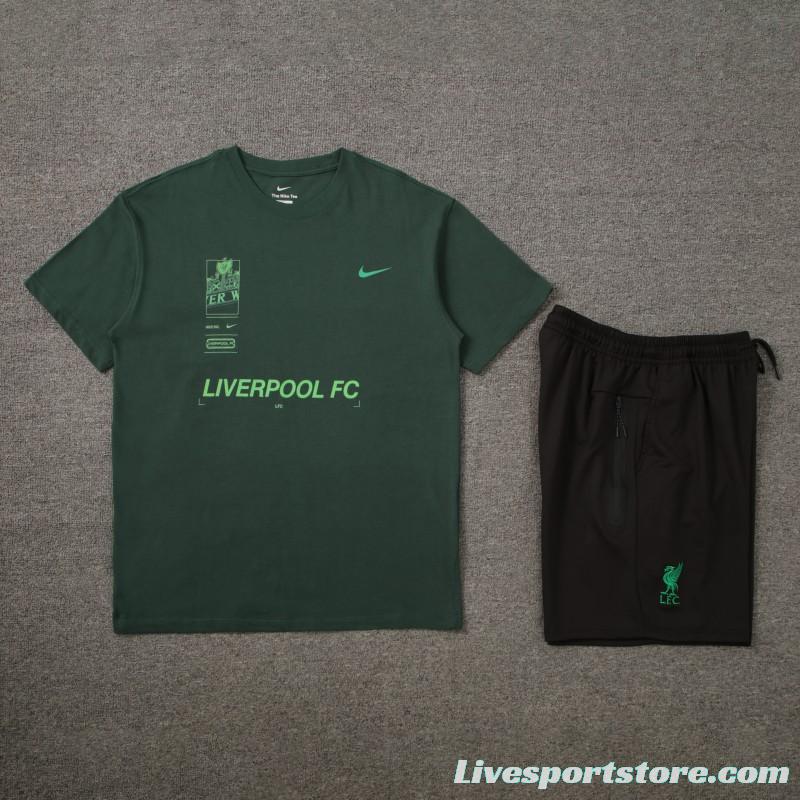 23/24 Liverpool Green Cotton Short Sleeve Jersey+Shorts