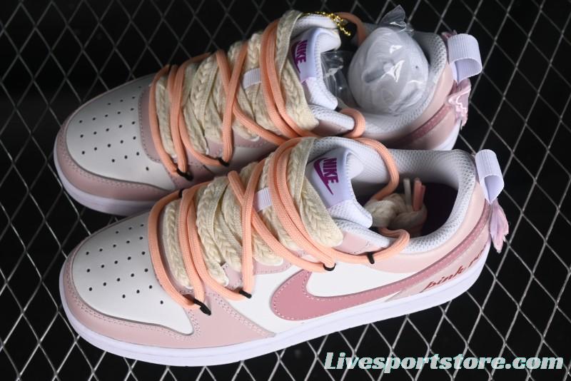 Nike Court Borough Rose Pink Customized  Non-Slip Wear-Resistant Low-Top Sneakers