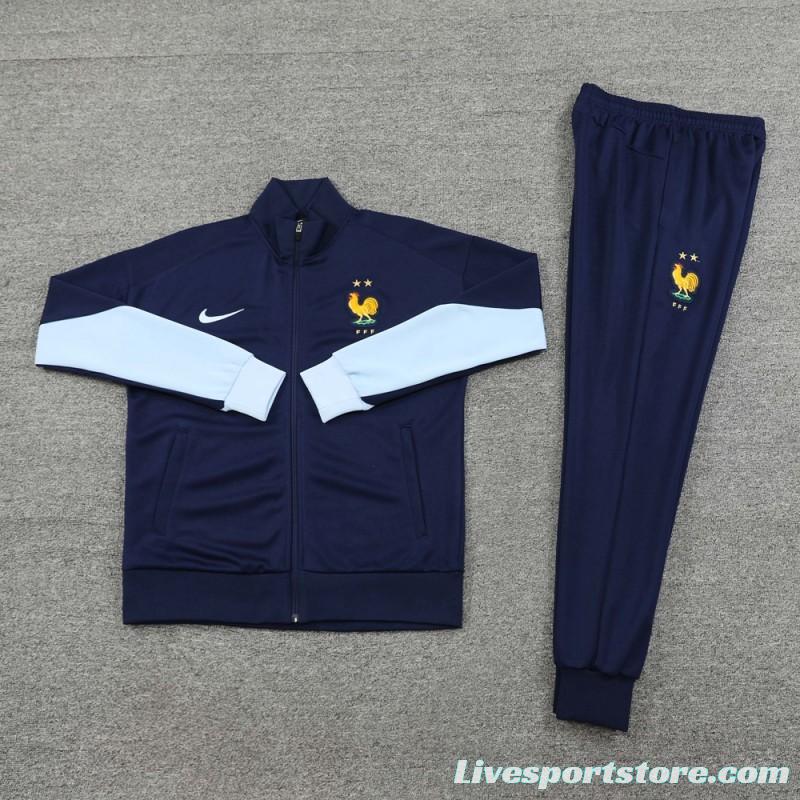 2024 France Navy Full Zipper Jacket +Long Pants