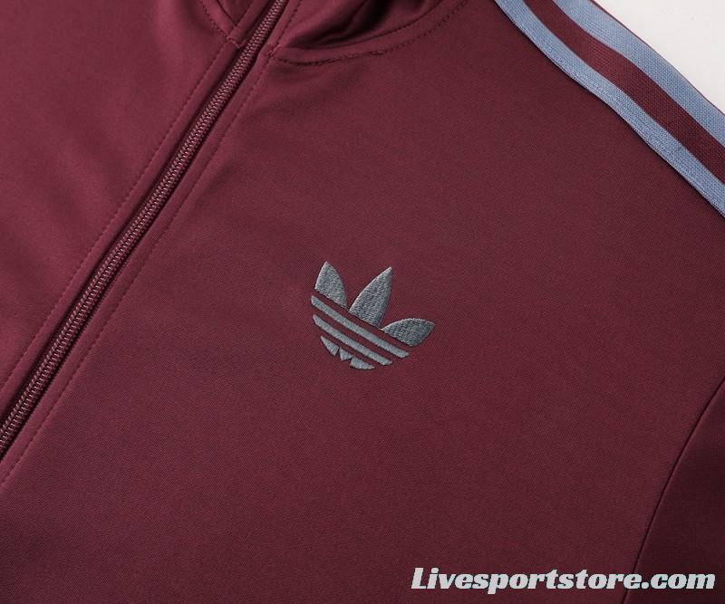 24/25 Adidas Original Wine Full Zipper Jacket +Long Pants