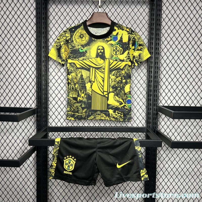 2024 Kids Brazil Christ The Redeemer Yellow Special Jersey