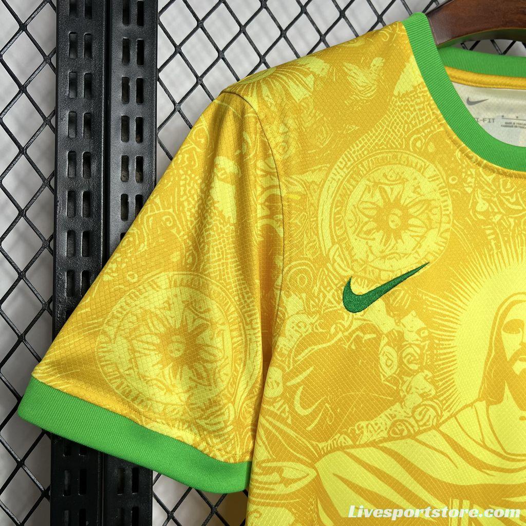 2024 Brazil Christ Yellow Goalkeeper Special Jersey