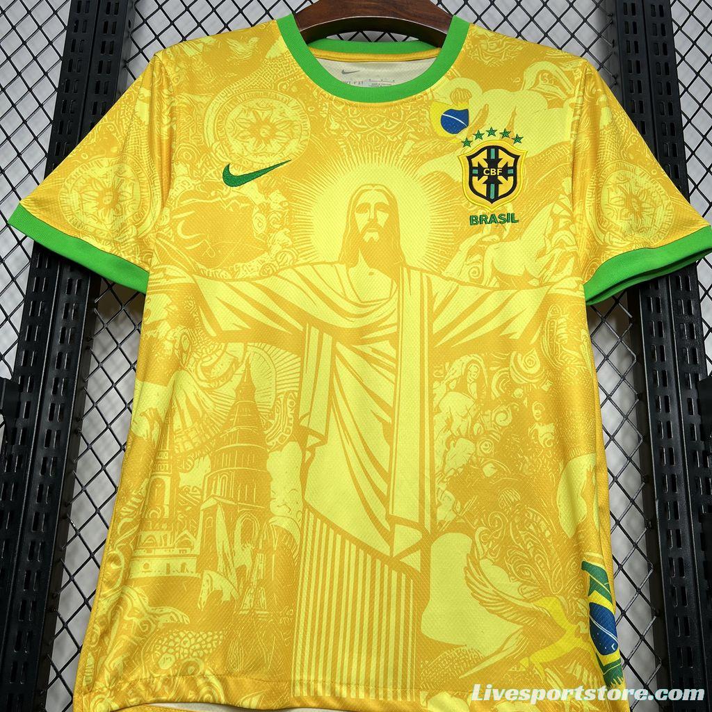 2024 Brazil Christ Yellow Goalkeeper Special Jersey