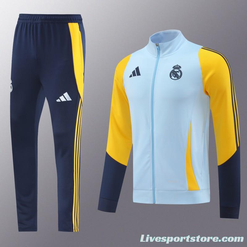 24/25 Real Madrid Light Blue/Yellow Full Zipper Jacket +Long Pants