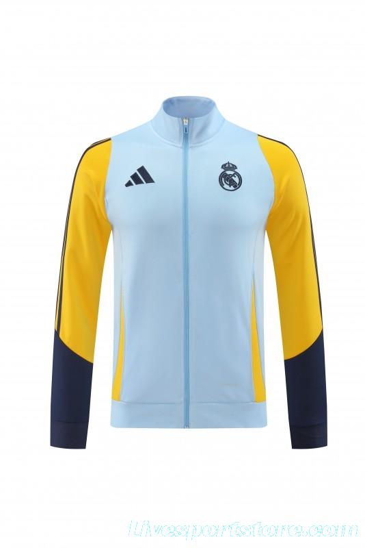 24/25 Real Madrid Light Blue/Yellow Full Zipper Jacket +Long Pants