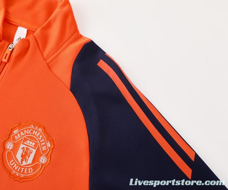 24/25 Manchester United Orange Full Zipper Jacket +Long Pants