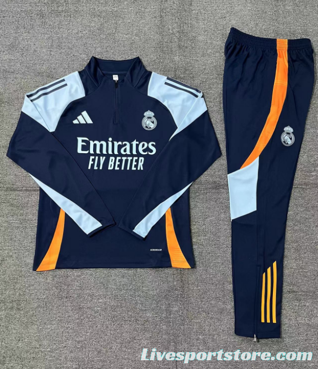 24/25 Kids Real Madrid White/Navy Half Zipper Jacket+Long Pants