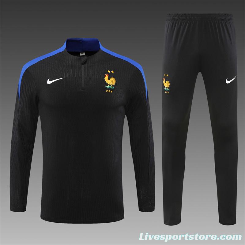 Player Version 2024 France Black Half Zipper Jacket+Long Pants