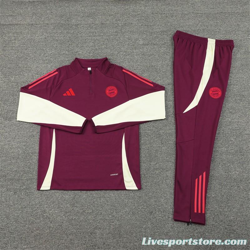 24/25 Bayern Munich Wine Half Zipper Jacket+Long Pants