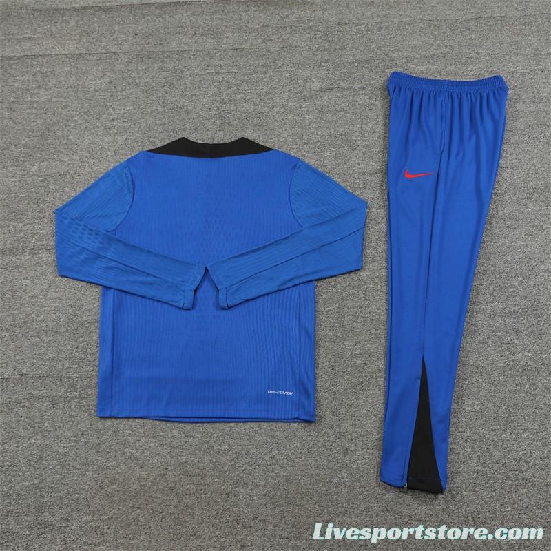 2024 South Korea Blue Half Zipper Jacket+Long Pants