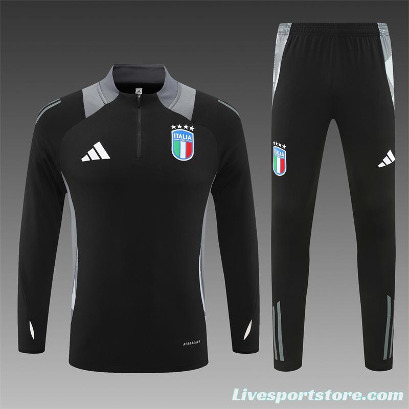 2024 Italy Black Half Zipper Jacket+Long Pants