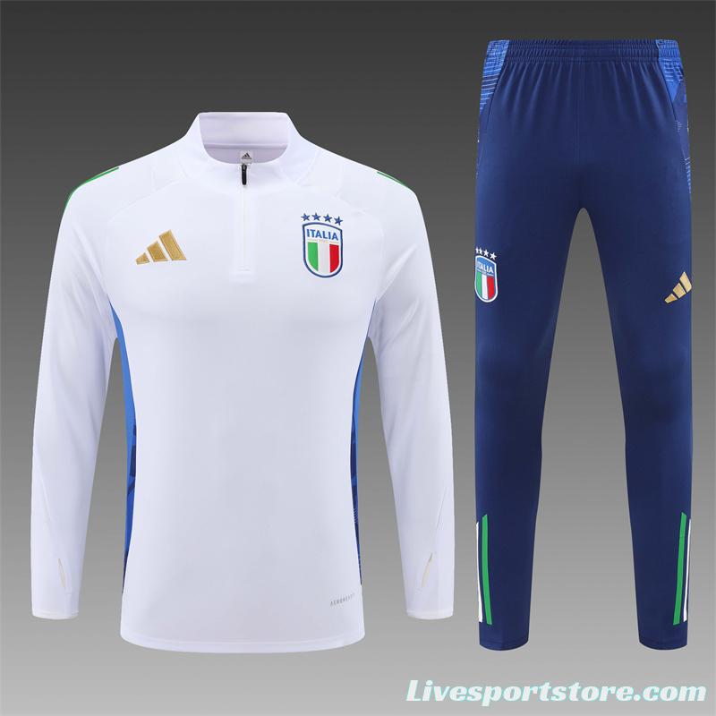 2024 Italy White Half Zipper Jacket+Long Pants