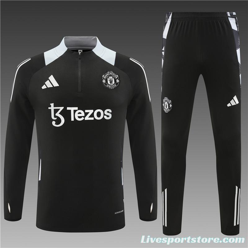 24/25 Manchester United Black Half Zipper Jacket+Long Pants