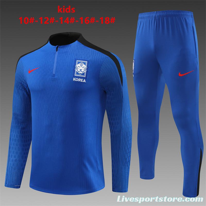 2024 Kids South Korea Blue Half Zipper Jacket+Long Pants