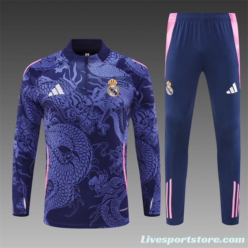 24/25 Real Madrid Navy Dragon Half Zipper Jacket+Long Pants