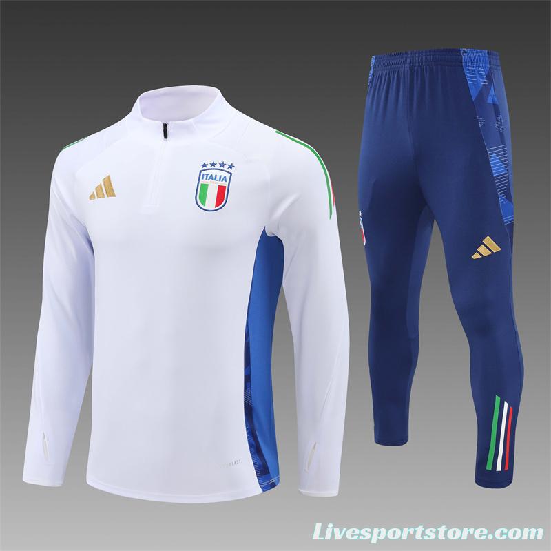 2024 Italy White Half Zipper Jacket+Long Pants